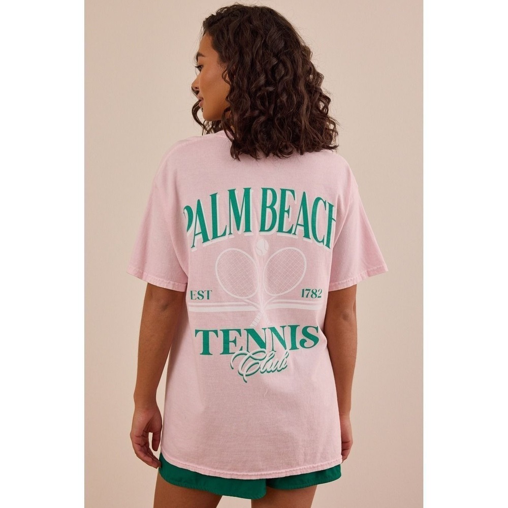 Palm‎ Beach Tennis Club Graphic Tee Pink Green Short Sleeve T-Shirt Size M/L